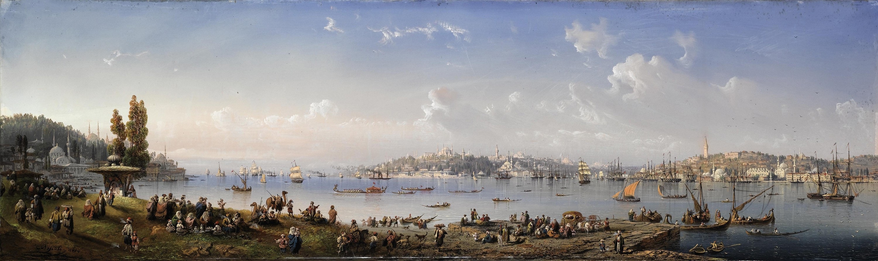 Carlo Bossoli - A panorama of Constantinople from Uskudar 1854